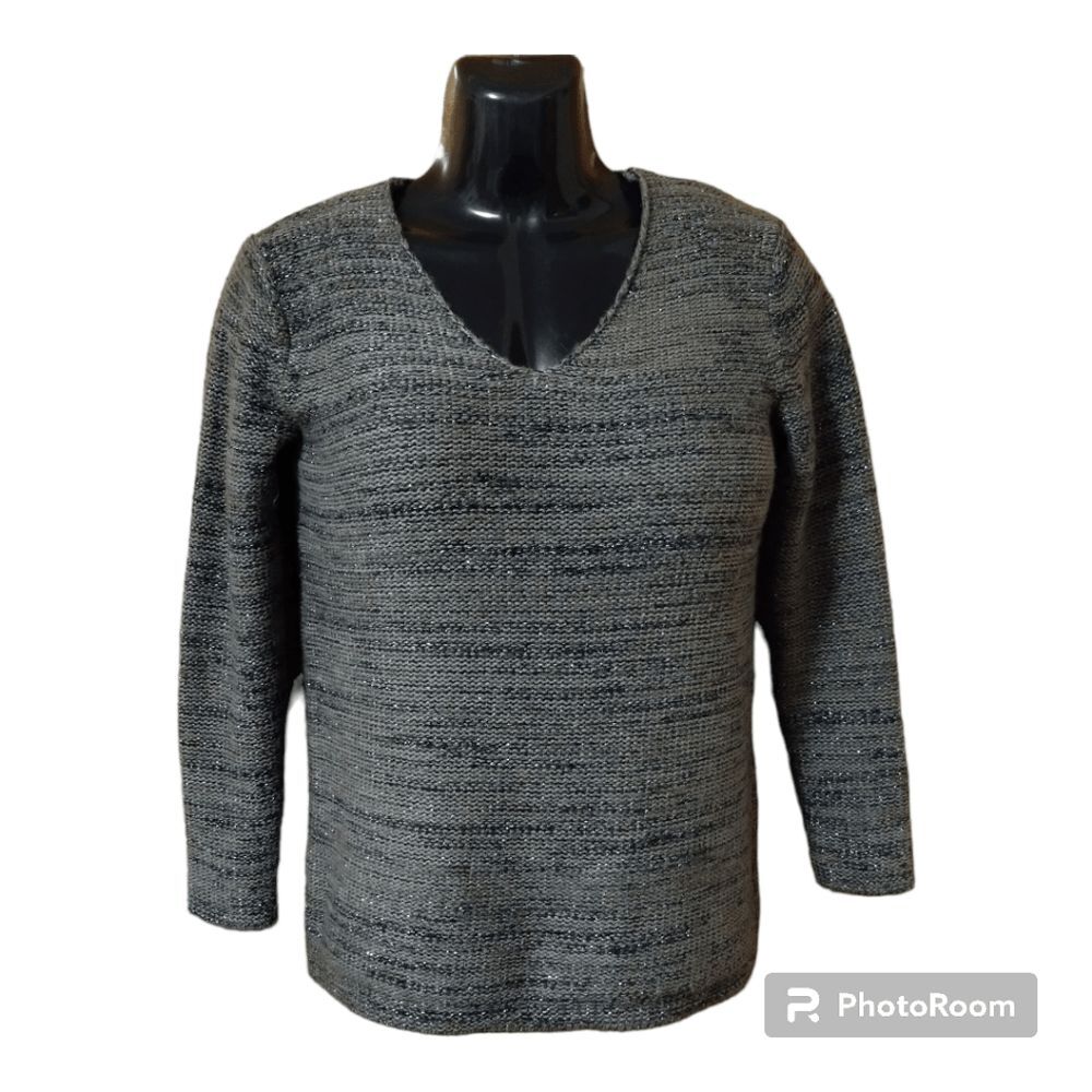 Gap Oversized Mottled Tan & Black Sparkle Knit Sweater V-Neck Sz S